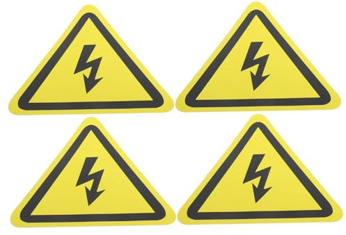 TOPPERFUN 4pcs Electric Shock Warning Labels, High Voltage Warning Signs 12cm Yellow Triangular Safety Stickers for Electrical Panels and Electric Fence Safety