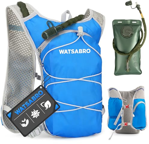 WATSABRO Laufweste für Damen und Herren mit 2L Trinkflasche | 5L Laufrucksack Leicht & Atmungsaktiv | Running Vest Laufweste mit Trinkflasche für Trailrunning Joggen Radfahren