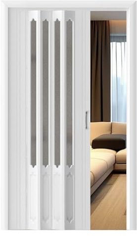 Porte pliante en accordéon en PVC imperméable et insonorisant, porte coulissante rétractable pour espaces intérieurs, douche et grandes ouvertures, blanc, 2 m de haut (100 x 200 cm)