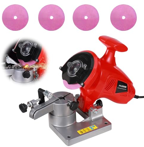 Bostar Afilador de Cadenas de Motosierra Eléctrico Inalámbrico 7500RPM, Ángulo de amolado 0-35° Mini Rectificadora Portátil, Kit de Herramientas de Afilado de Sierra de Cadena con 4 Discos de Amolado