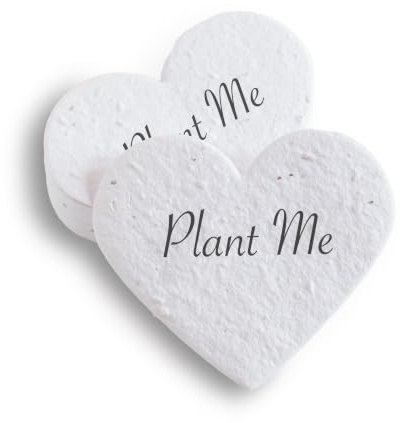 BLOOMING Cuori di carta seminata – Set di 25 favori di nozze da piantare Plant me, 6,3 x 6,3 cm, 300 g/m2, bianco vergine, semi di fiori selvatici biodegradabili