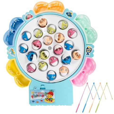 Ayciep Angelspiel, Angeln Spiel Spielzeug für 3,4,5,6 Jahre Alt, 21 Fische, 4 Angelruten, Magnetisch Fisch Spiel mit Musik, Geschenk für Jungen und Mädchen