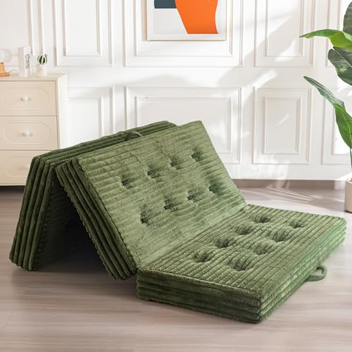 MAXYOYO Vikbar madrass 200 x 150 cm, 15 cm stoppad hopfällbar madrass med fuskpäls, trippel vikbar futon bäddsoffa för vardagsrum/gästrum
