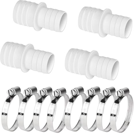 LUMOOM 4 Stück Pool Schlauchverbinder 32mm auf 38mm, Poolschlauch Adapter mit 8 Edelstahl Schlauchschellen, Doppelschlauchtülle zur Verbindung, Pool-Schlauchadapter (Weiß)