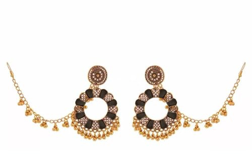 Boucles d'oreilles pendantes Bollywood en émail coloré tournesol vintage Jhumka Jhumki indiennes traditionnelles pour femme gitan ethnique cloche pompon perles lustre avec chaîne de cheveux bohème