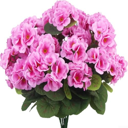 TDCuizent Artificial Begonia and Geranium Silk Flowers Arrangement for Home Décor Lifelike Crabapple Floral Display with Vibrant Colours Flexible Stems and Low Maintenance Design(Dark Pink)