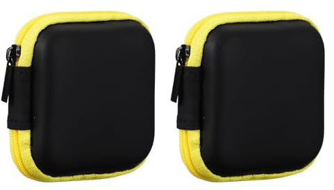 sourcing map 2Pcs Earphone Case,EVA Hard Shell Zipper Bags 2.95x2.95x1.38inch Portable Earbud Carrying Case Storage Bag for In-Ear Headphones USB Charging Cable, Yellow 75x35x75mm