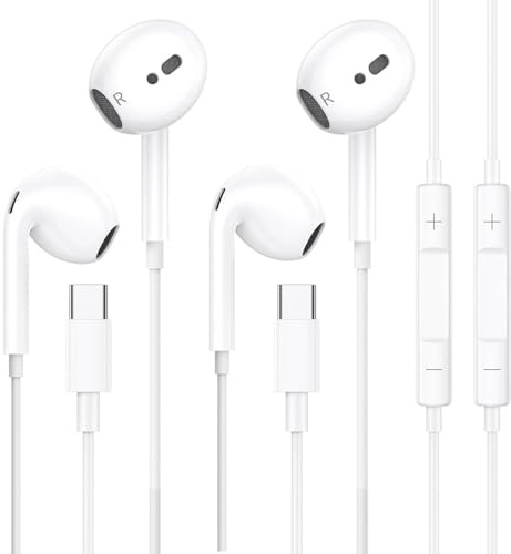 2 Pack Écouteurs USB C Filaires pour iPhone 17/16/15, Intra-Auriculaires de Type C avec Microphone et anti-bruit à distance pour iPhone 17 Pro Max, iPad Pro/Air/Galaxy S23/S22/S21/S20/Ultra Note 10/20