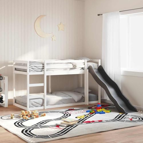 JHQHSM Letto a castello con scivolo e scala, bianco, 90 x 200 cm, in legno massello, ringhiera di sicurezza, spazio di archiviazione, robusto letto a soppalco per un uso ottimale dello spazio e