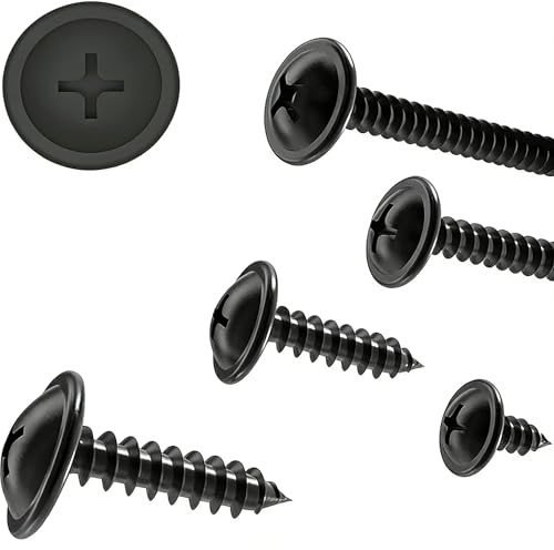 HKDZ 120Pcs 3.5x25mm Wafer Head Self Drilling Screws, Black Carbon Steel Self Tapping Wood Screws, Modified Truss Head Sheet Metal Screws for Aluminum, Wood, Plastic, Metal Working