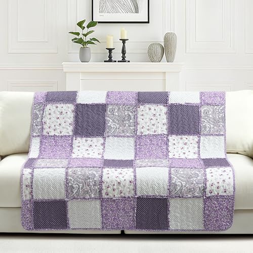 Virah Bella - Quilted Throw Blanket 50x60 - Lightweight Throw Quilt for Accent, Decor, or Bedding - Farmhouse -Themed Blanket - Purple Patchwork