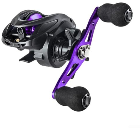 Durashmall Baitcasting Moulinet de pêche à la carpe avec rapport de vitesse 6.3:1 et 10 aimants N24, corps en nylon pour pêche en eau douce (violet gauche)