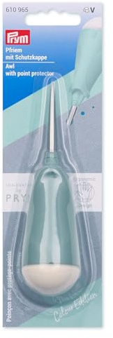 Prym 610965 Pfriem punteruolo per forare e punzonare fori in tessuto, pelle e carta, strumento ergonomico per lavori manuali con cappuccio protettivo, salvia