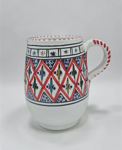 Brocca Caraffa in Ceramica Artigianale Arabesque Rosso da 1 Litro – Design con Decori Geometrici Dipinti a Mano – Caraffa Decorativa per Tavola e Vaso per Fiori, Stile Tradizionale Tunisino