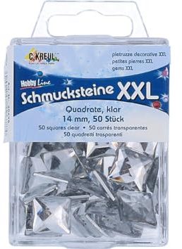 Kreul 49678 - Schmucksteine XXL Quadrate, Größe ca. 14 mm, zur Gestaltung von modischen Accessoires und Home Deco, 50 klare Steine in Quadratform