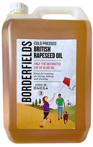 Borderfields Natural Extra Virgin Cold Pressed British Rapeseed Oil High in Omega 3. Use for Roasting Frying Baking drizzling and dressing Gluten free and vegan friendly Large 5 Litre catering pack