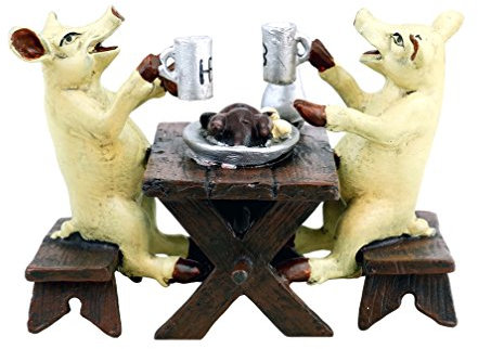 Hofbräu Schweine beim Gänsebraten - Wiener Bronze - handbemalt - gestempelt - lustige Tierfigur - Dekorative Statuen - Skulpturen online kaufen - Wohndeko für Innen
