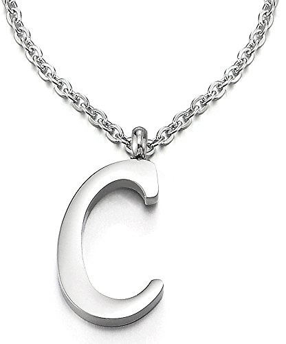 COOLSTEELANDBEYOND Name Initiale Alphabet Buchstaben A bis Z Anhänger Edelstah Halskette für Damen Herren mit 50cm Stahl Seil-Kette