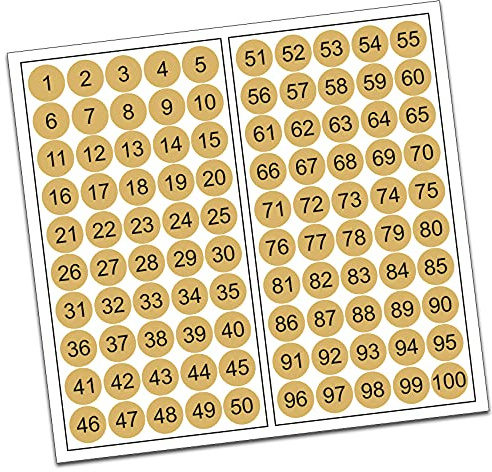 100 PVC Kreise nummeriert 1-100 15mm Klebepunkte von Finest-Folia Aufkleber Folie (R013 Gold)