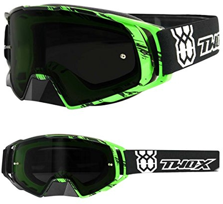TWO-X Cross-Brille - Motocross-Brille mit getöntem schwarzen Glas - Motorrad-Brille - Enduro & Downhill - Schutz-Brille - Rocket - Crush Schwarz-Grün