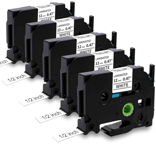 MarkField 5x Kompatible Laminiert Schriftband als Ersatz für Brother P-Touch TZ TZe-231 Bänder für PT-H105 H107 H107B H108 H110 H200 H101TB P300BT Cube D210 D400, Schwarz auf Weiß 12mm x 8m