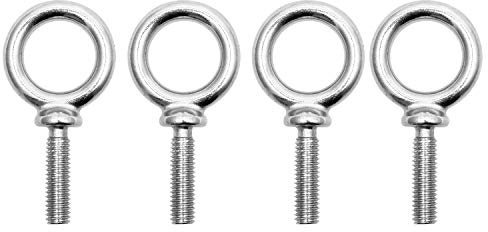 QWORK 3/8-16 Machinery Eye Bolts, 4 Pcs 316 Stainless Steel Marine Grade Shoulder Lifting Eye Bolt with 1-1/4 Shank, Rugged Threaded Fasteners for Boat Rigging, Docks & Industrial Use