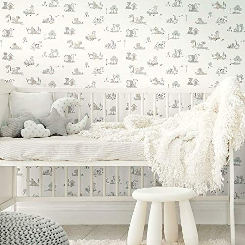 Rouleau de papier peint auto-adhésif - Disney Animaux Bébés - Gris - 45,7 cm x 575 cm
