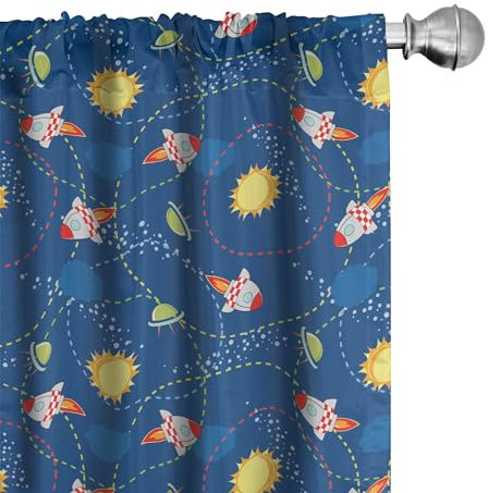 ABAKUHAUS Platz Vorhänge, Gardinen, Wenig Cartoon-Rakete, Fensterbehandlungen für Wohnzimmer Schlafzimmer Dekor, 2 Stück 75 cm b x 175 cm h, Blau Rot
