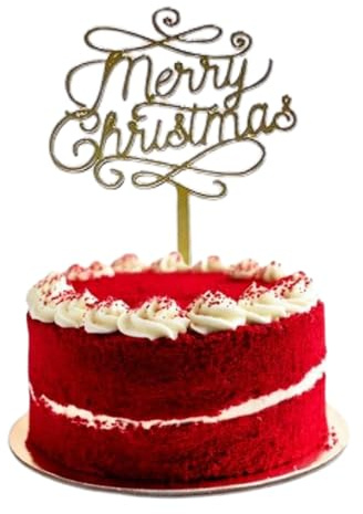 Merry Christmas Acrylic Cake Topper Mirror Gold Xmas Festive Toppers Elegant Decoration UK
