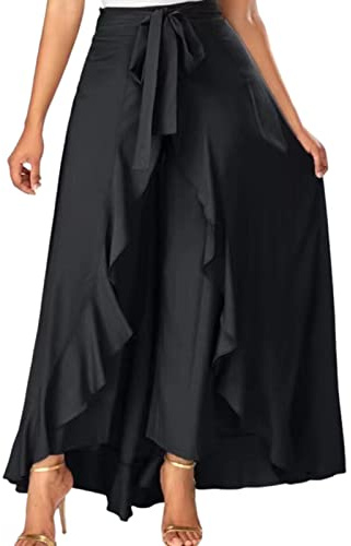Ruilonghai Cintura Alta con Cordones para Mujer, Falda fluida con Volantes, Pantalones Vestir con Leggings, Pantalones Largos Gasa Irregular con Cordones y Volantes para Mujer