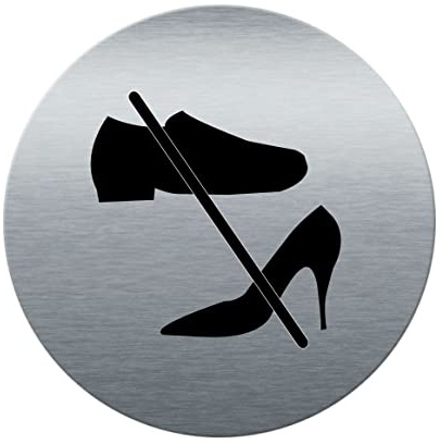 AUA SIGNALETIQUE - Plaque de porte Aluminium brossé imprimé AluSign Ø 85 mm - épaisseur. 3 mm - Double Face adhésif au dos (Chaussures Interdites)