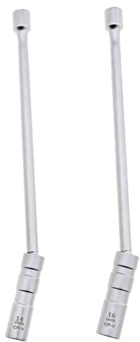 EMSea 2x 14 mm und 16 mm 3/8 Antrieb Zündkerzenbuchse 45 Stahldrehgelenk Magnetisch Dünnwandig Lange Zündkerzenbuchse Flexibler Steckschlüssel-Entfernungswerkzeug