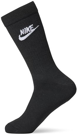 Nike Unisex Sportswear Everyday Essential Crew Socks (3 Pairs), Black/White, Large