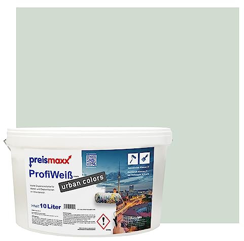 Preismaxx Profiweiß Wandfarbe grün 10L, hohe Deckkraft, Dispersionsfarbe innen, Innenwandfarbe Raumfarbe salbeigrün deckend, Deckkraftklasse 2, matt Innenfarbe Profi Qualität