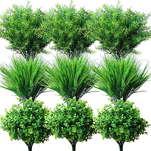 YXYQR 18PCS Outdoor Artificial Flowers Plants UV Resistant Bulk Fake Bushes Grass Mums Outside Faux Plastic Greenery Shrubs Arrangement for Front Porch Window Box Planter Hanging Basket Garden Wedding