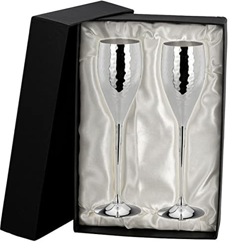 SILBERKANNE Grand Royal Sektkelche Champagnerkelche 2 tlg gehämmert Premium Silber Plated edel versilbert in Top Verarbeitun mit Geschenkbox..