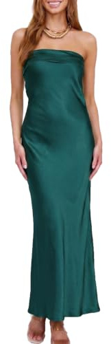 Realtix - Vestido largo de verano de satén sin tirantes y con espalda