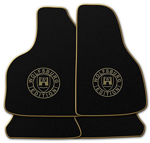 AUTOTEPPICH-Stylers NF100 Schwarze Fußmatten passend für VW EOS 2006-2015 mit Logo Wolfsburg Edition WOB und Rand in beige
