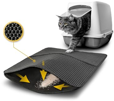 lionto Katzenstreumatte für Katzentoilette mit Anti-Rutsch-Beschichtung, 61x38x1,3 cm, Katzenklomatte wasserdicht & leicht zu reinigen, effektive Aufnahme von Katzenstreu im Bienenwabendesign, schwarz