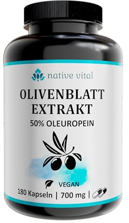 Olivenblatt Extrakt - 50% Oleuropein - 700mg pro Tagesdosis - 180 Kapseln - Made in Germany - Vegan - Premium Qualität