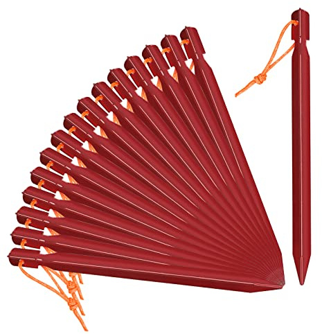 Picchetti da tenda in alluminio da 22,9 cm, resistenti, per esterni, leggeri, durevoli e sicuri, picchetti da campeggio, set da 16 pezzi, rosso