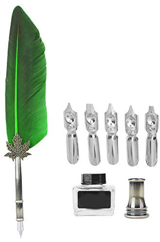 The Feather Pen Ink,Schreibfeder Mit Tintenfass,Harry Potter Slytherin Feder- Und Tintenset Quil Quid,Zeichnen,Vintage-Feder-Brunnen-Schreibstift,Kalligraphie-Tinte,Federkiel,Dip-Pen Mit Geschenkbox (