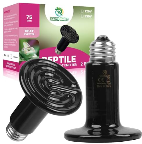REPTI HOME Keramik Wärmelampe Terrarium, Reptilien Keramiklampe Heizungen 75W 2Stück, E27 Keramische Wärmelampe Tiere für Reptilien, Schildkröten, Hühner, Bartagame, Welpen