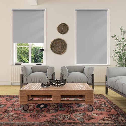 Rollo Thermorollo 80 x 240 cm, Sichtschutz und Sonnenschutz Blickdicht, Sonnenschutz Jalousie, inklusive Montagematerial, für Fenster und Tür, Hellgrau