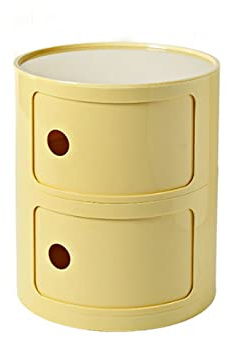 JITEM Round Bedside Table 2/3/4 Tier Plastic Nightstand Storage Unit Chest W/Drawers & Sliding Door Nordic Modern Bedside Cabinet for Bedroom, 30x40cm, Yellow