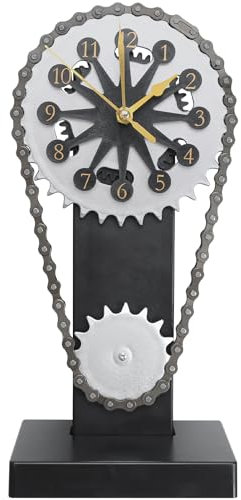 ROTRES Vintage-Zahnraduhr, Tisch-Metall-Edition, Rotierende Ganguhr, Elektrisches Design Wanduhren, Echte Bewegliche Zeitkettenuhr für Raumdekoration, Personalisierte Heimdekoration, Wanduhr (Schwarz)