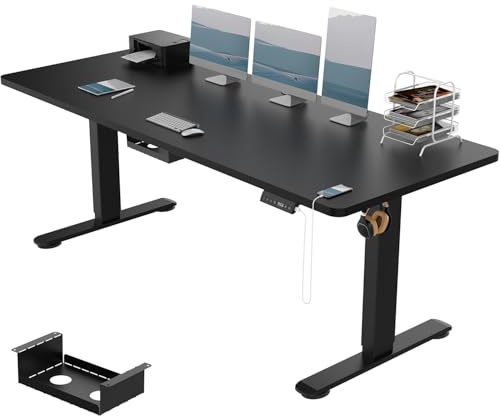 Devoko Höhenverstellbarer Schreibtisch 200x80 cm, 3 Memory-Handsteuerung mit USB-A, Elektrischer Schreibtisch Höhenverstellbar mit 18 MM Tischplatte, Sitz-Stehpult für Büro Homeoffice, Schwarz