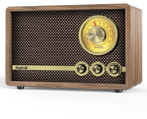 Mufoli FM Radio, Vintage Bluetooth Speaker with White Noise Function, Wood Retro Radio for Kitchen, Home, Bedroom, Living Room, Office, Cafe, with Rotary Tuning Dial (Espresso/RA60S-B)