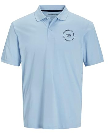 JACK & JONES Mens Polo Shirt Casual Cotton Collared Neck Short Sleeve Polo Shirt for Men UK, Chambray Blue Colour, Size- M