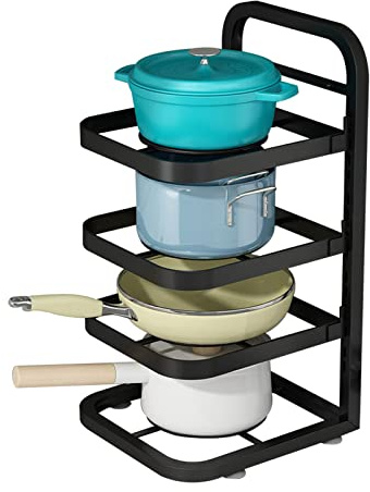 Felenny Pots and Pans Organiser Rack, 8 Tiers Height Adjustable Pot Lid Organizer Rack Heavy Duty Kitchen Countertop Cabinet Storage Organiser for Pots Griddles Pans Bakeware (4)